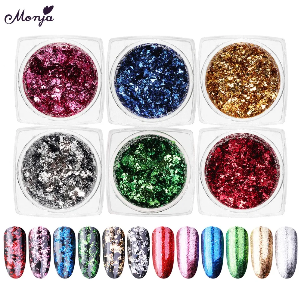 

Monja 6g Nail Art foil Flakes powder Glitter Mirror Effect Sticker Irregular Sequins Chrome Pigment 3D DIY Decorations
