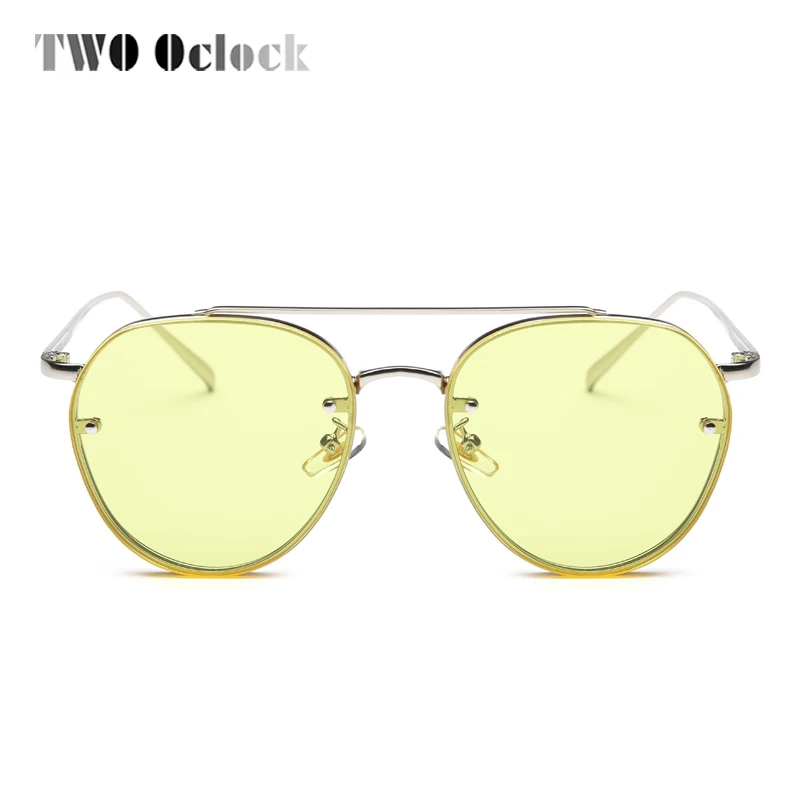 

TWO Oclock Ladies Round Sunglasses Women Rimless Transparent Yellow Eyewear Flat Top Sun Glasses Female Candy Shades Oculos X857