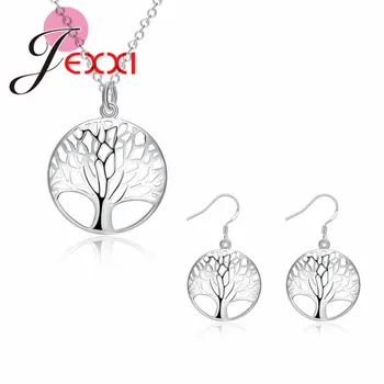 

New Jewelry Sets For Women 925 Sterling Silver Jewelry Round Hollow Life Tree Shape Necklace/Earrings Sets Wholesale