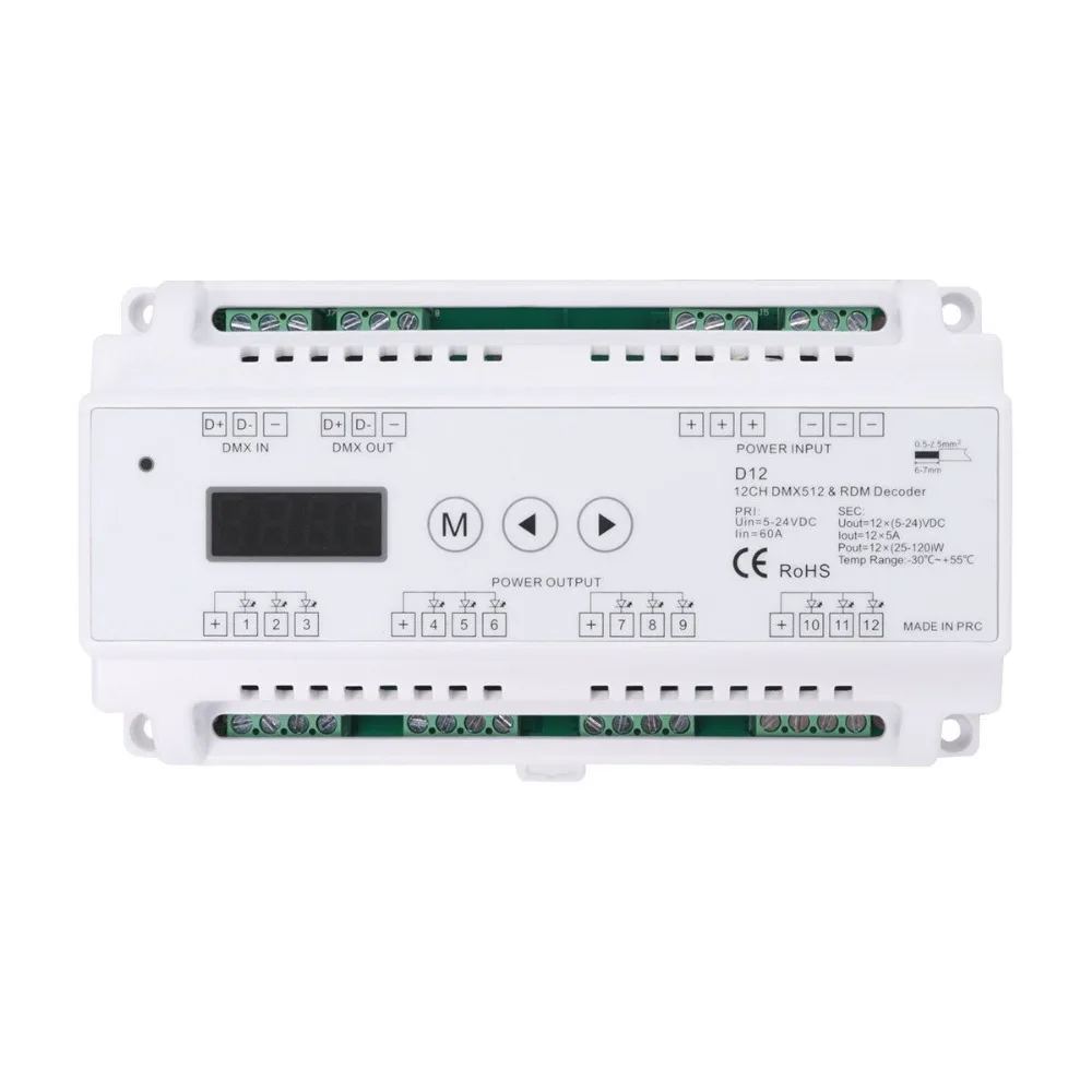 12 каналов 5A/CH DMX512 и RDM декодер постоянное Напряжение DC5-24V для RGB/один Цвет Светодиодные ленты(12CH 5A