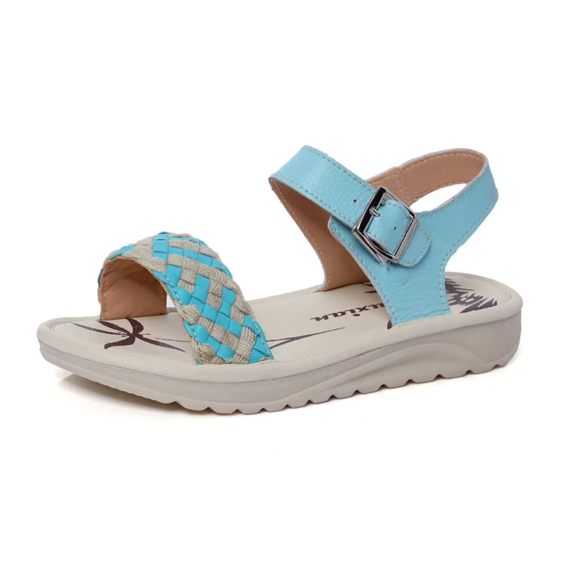 

Weave Sandals Women Summer Shoes Genuine Leather Cow Skin Slippers Woman Sandal Ladies Flats Female Footwear Blue White