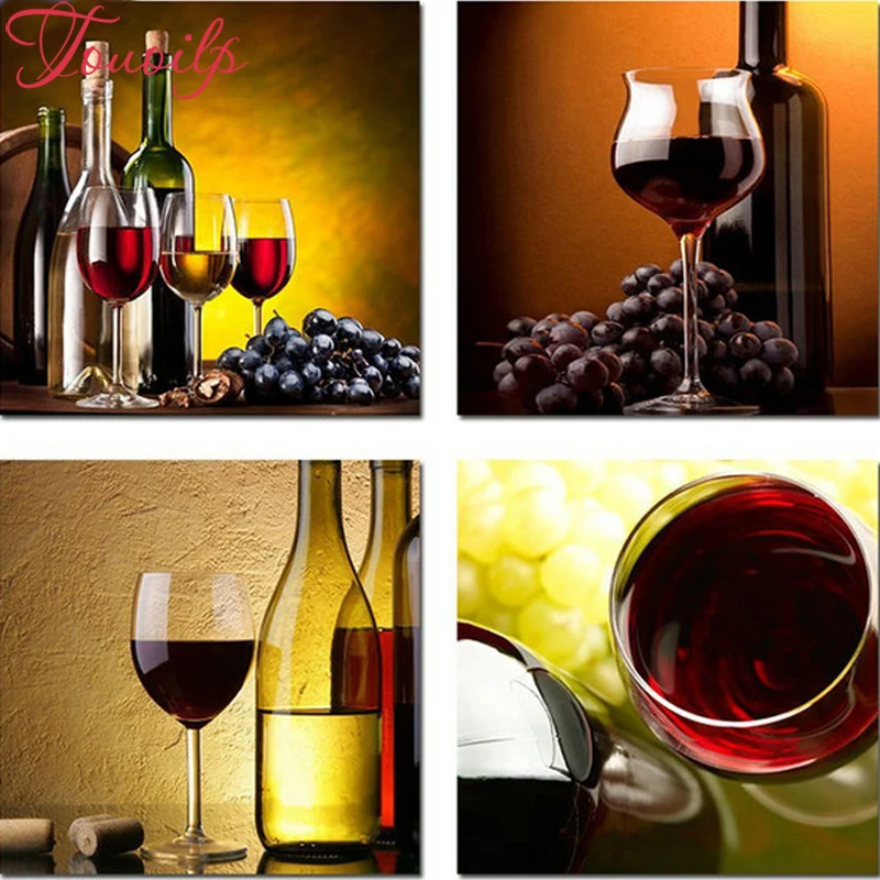 full diamond painting cross stitch kit DIY Diamond Embroidery mosaic 4 Piece Kitchen Decor Red Wine Cup Bottle modern decoration | Дом и сад