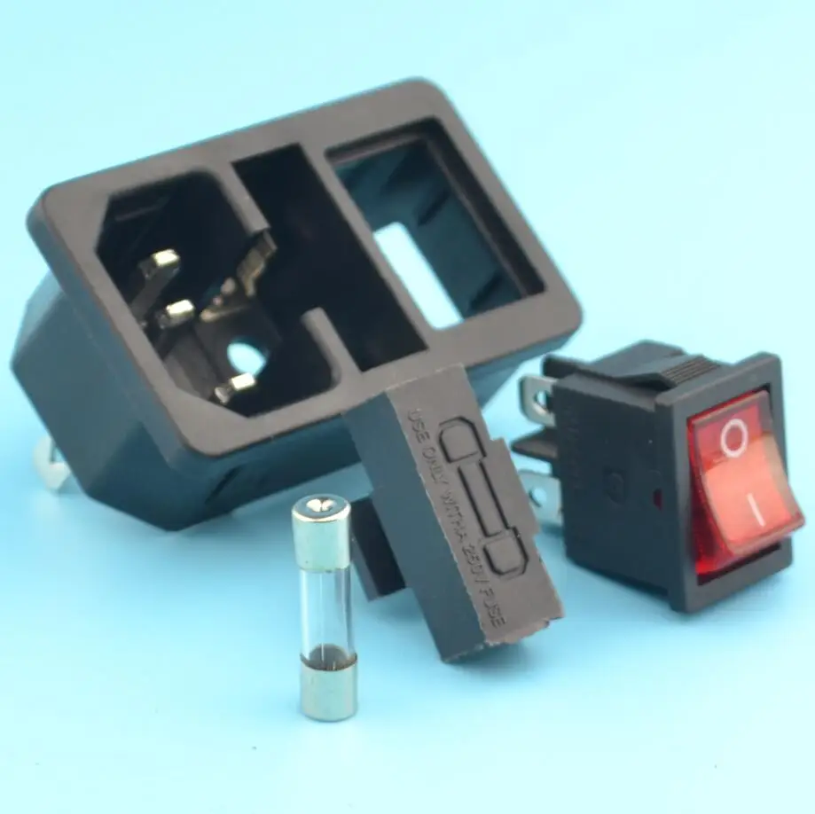 with 10A fuse ! Red Rocker Switch Fused IEC 320 C14 Inlet Power Socket