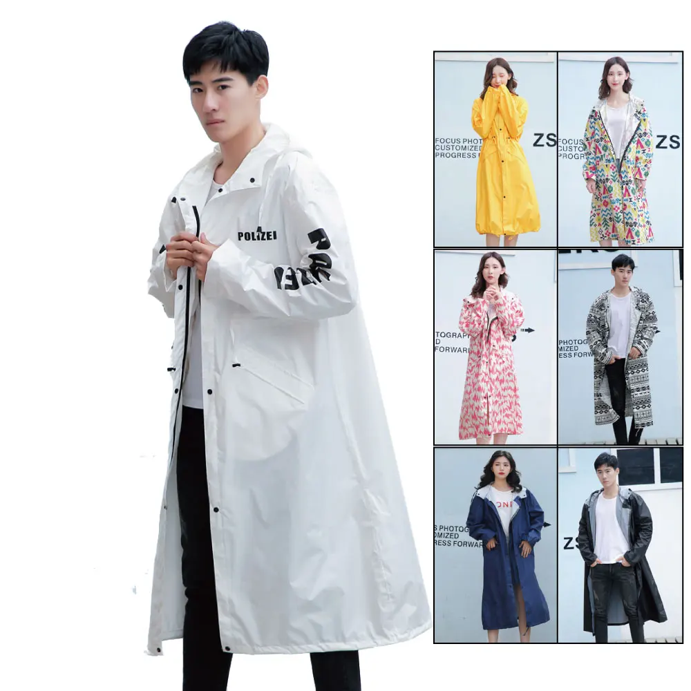 

New Stylish men's high quality waterproof Adult Raincoat Outdoor women Long Style hooded rain coat with bag