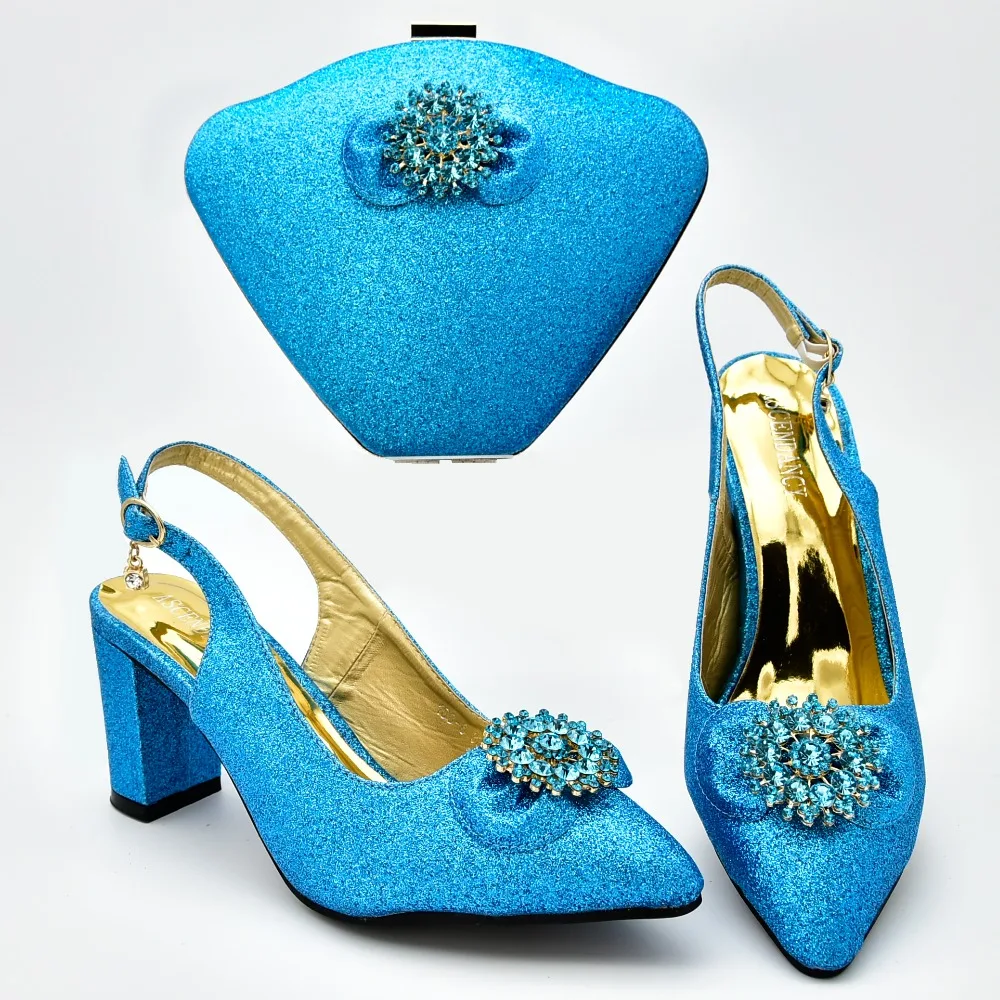 

Very nice turquoise blue color italian shoes and bags with size 37 to 42 shoes bags set for african aso ebi party SB8379-3