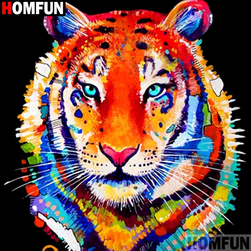

Homfun Full Square/Round Drill 5D DIY Diamond Painting "Tiger oil painting" 3D Embroidery Cross Stitch Home Decor Gift A10961