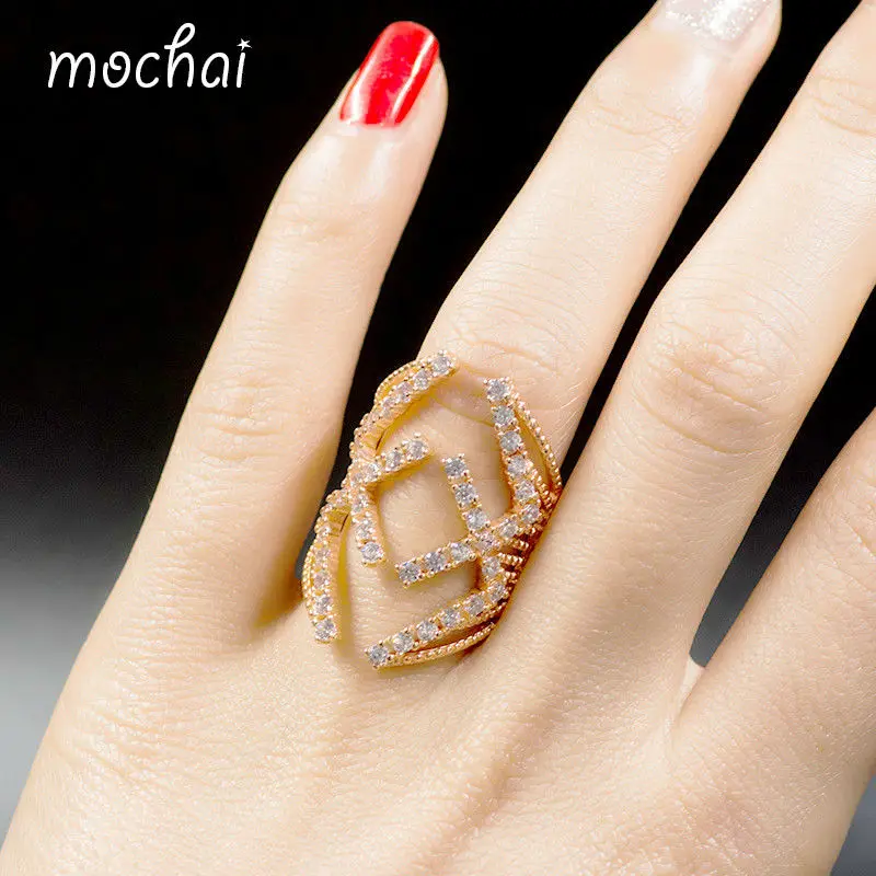 Женское кольцо с фианитом Mocai большие золотые кольца манжеты ZK30|ring jewelry|finger cuffscubic