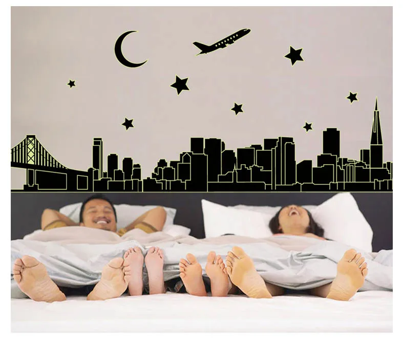 DIY City Night View Glow in The Dark Wall Stickers Bedroom Luminous