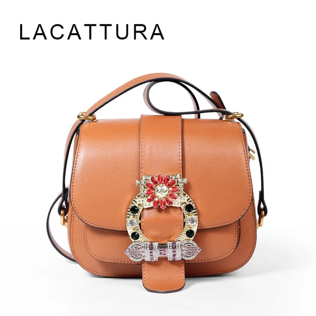 Lacattura Luxury Crystals 2017 Women Bags Designer Genuine Leather Lacattura Luxury Crystals 2017 Women Bags Designer Genuine Leather Mochila Bolso Miu Bag Saddle Handbag Las