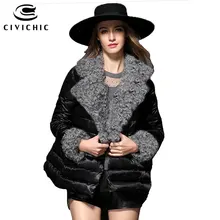 Civichic Топ Класс зимняя женская обувь из искусственной шерсти с лацканами парка Мех животных шить рукава Подпушка куртка Мягкая теплое пальто Гага Подпушка верхняя одежда dc569