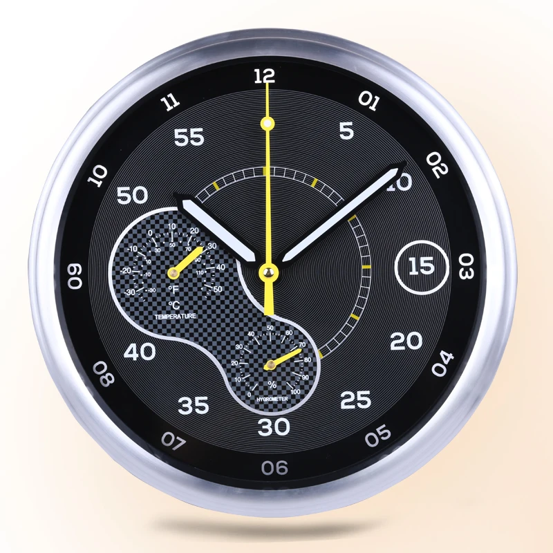 

Thermometer Hygrometer Wall Clock Racing Car Dashboard Clock Large Round Modern Metal Auto Theme Watches Clock Supercar Gift