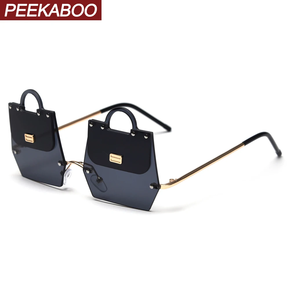 

Peekaboo handbag shape fashion vintage sunglasses female pink red decoration party frameless sun glasses for women gradient