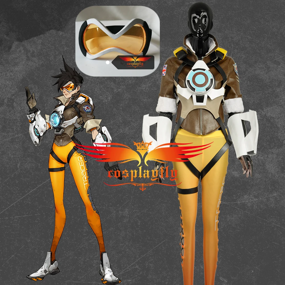 

Game OW Over Tracer Lena Oxton Nanosuit Cosplay Costume Women Uniform Outfit Cloth Adult Halloween Carnival+Safety Goggle Visor