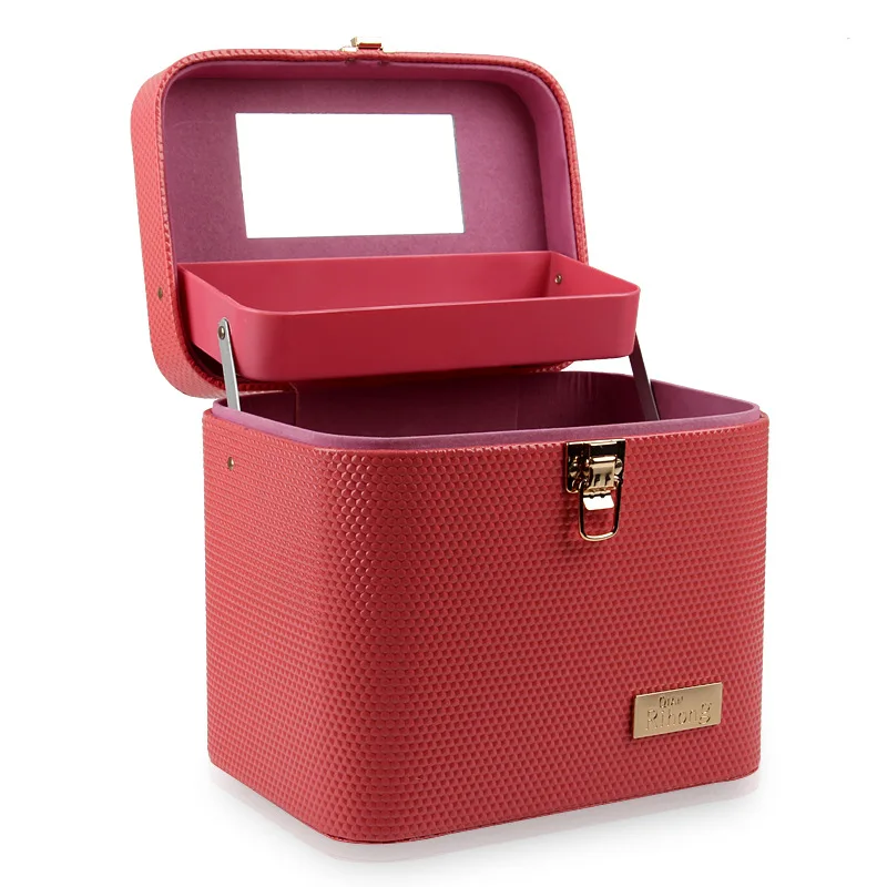 Новая профессиональная сумка для макияжа женская косметичка высокого качества кожаная Женская Корейская органайзер для косметики большая емкость дорожная сумка для стирки - Цвет: pink lingge