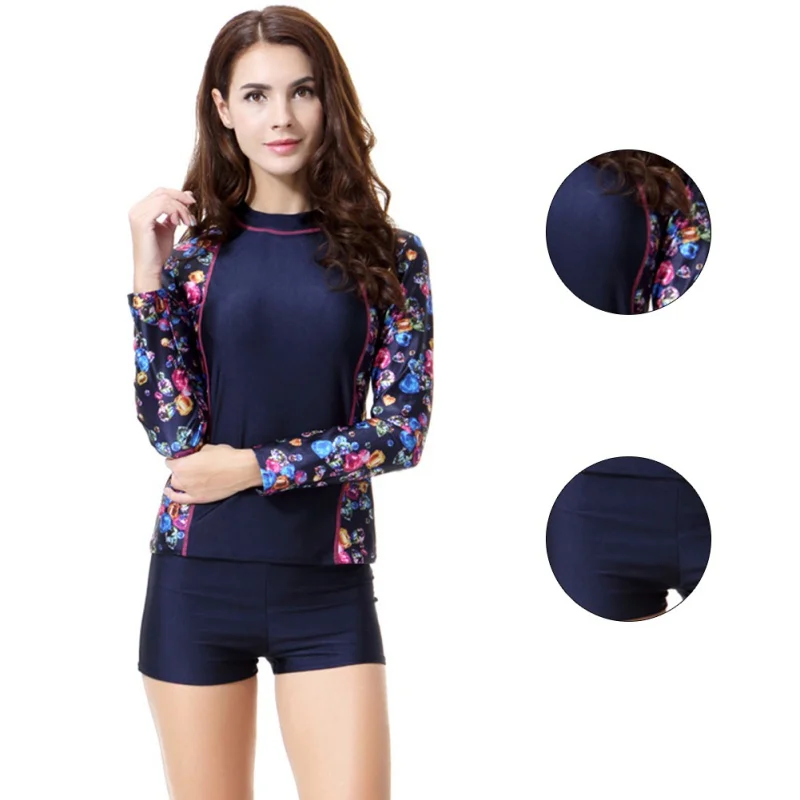 Long Sleeves Swimwear Print Arab Muslim Swimsuit Conservative Split