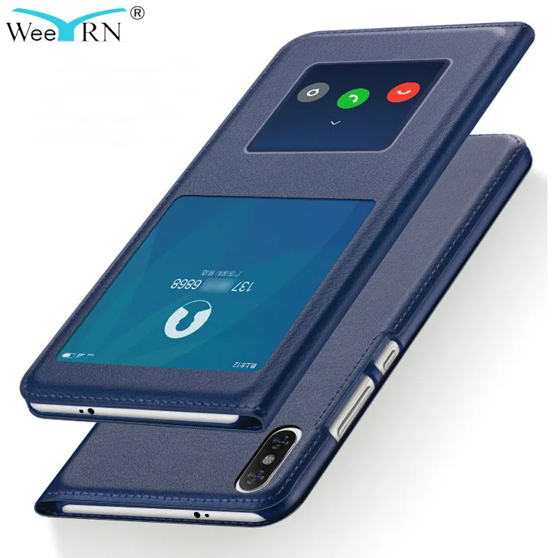 

WeeYRN Leather Flip Case Xiaomi mi 5 6 6X A2 note 3 Funda Luxury Case Open Window Hard Plastic Cover for Xiaomi Redmi 4X Redmi4X