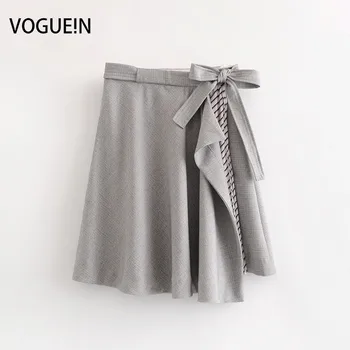

New Womens Fashion Gray Tie Belt Asymmetrical Ruffled Detail Mini Skirt