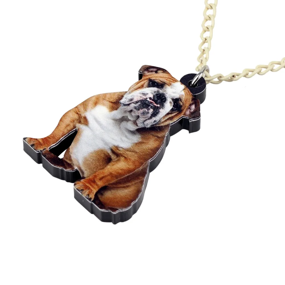 Bonsny Acrylic English British Bulldog Dog Necklace Pendant Collar