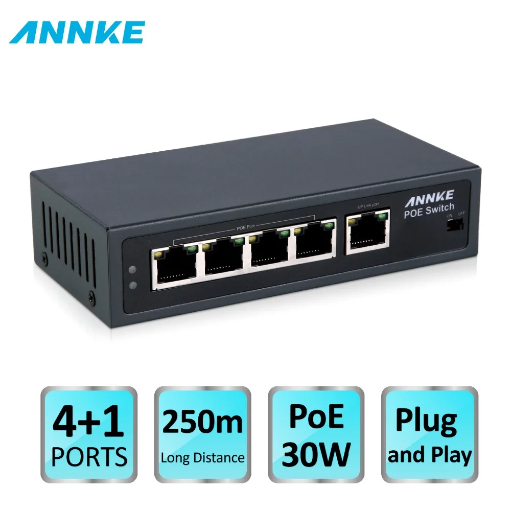 ANNKE 4POE 1FE 250 м переключатель POE на дальние расстояния для ip-камеры беспроводной