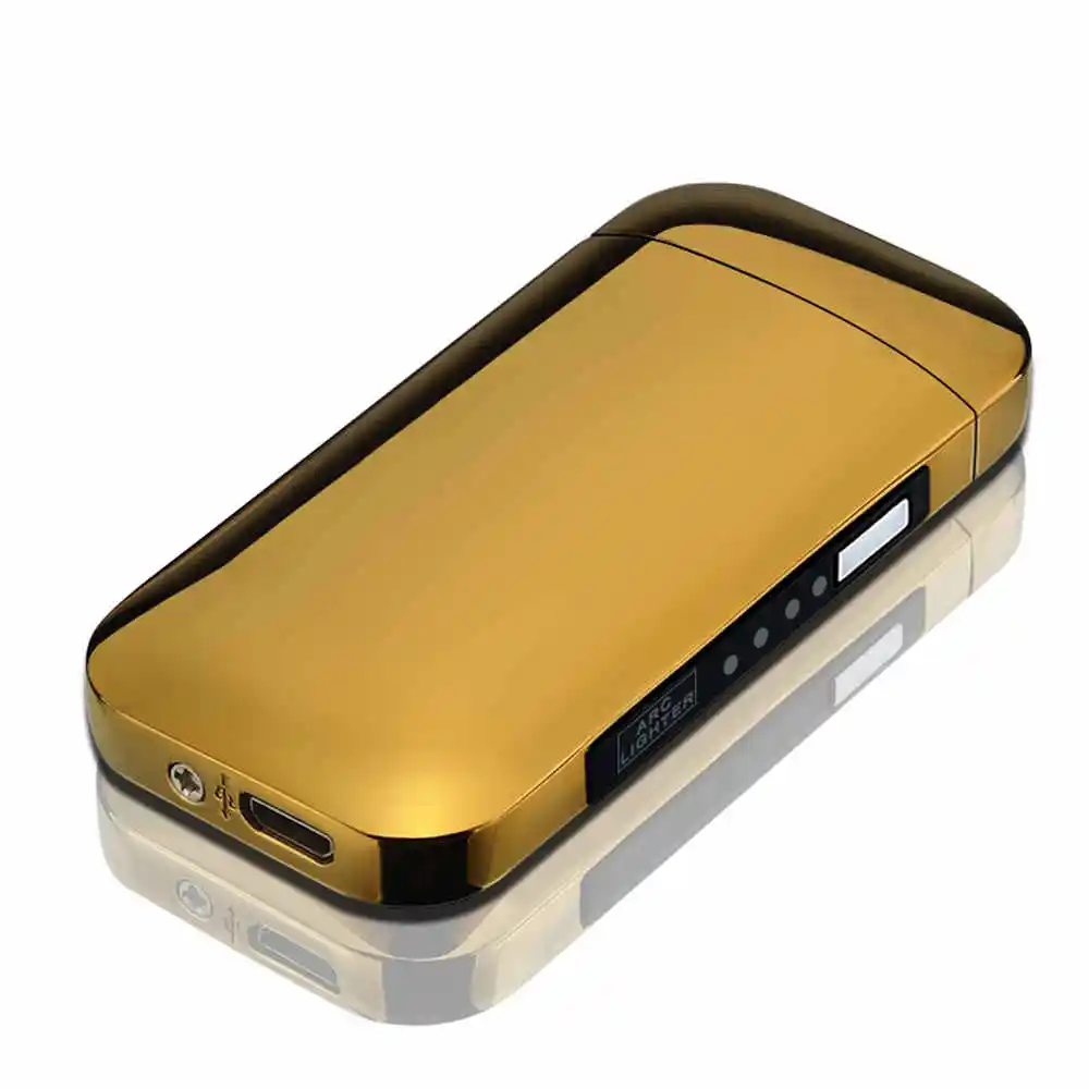 1 шт. USB перезаряжаемая ветрозащитная беспламенная Зажигалка светодиодный переключатель двойной дуги электрические зажигалки металлическая зажигалка для курения сигарет - Цвет: ice gold