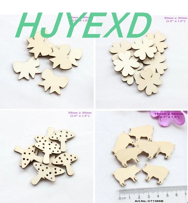 

(20pcs each) 30mm Natural Blank Wooden Mushroom Pig Flower Bow Party Ornaments Rustic Wood Crafts 1.2"-ZH11