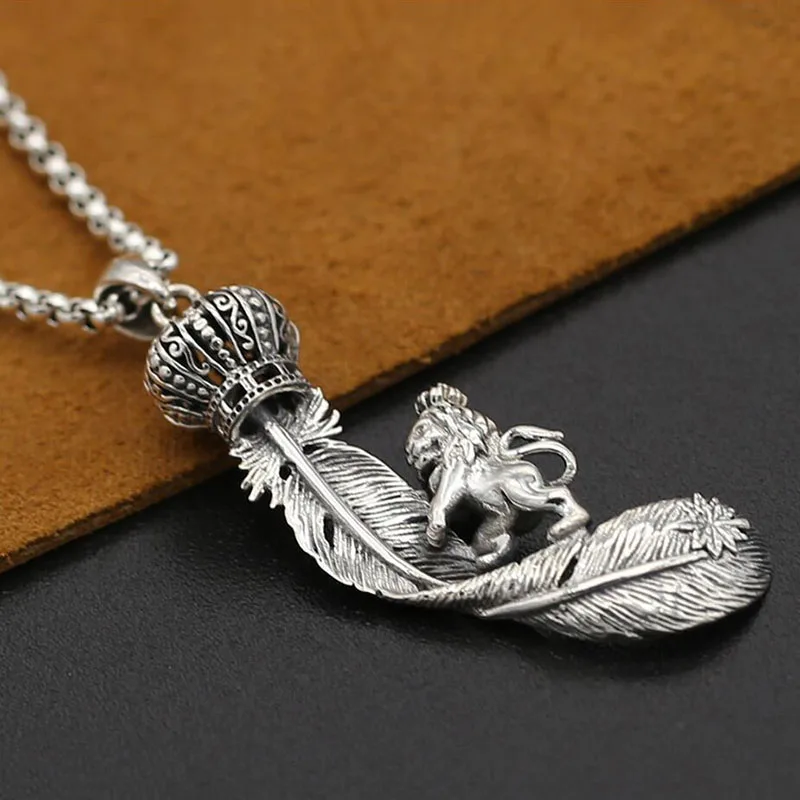 2016-Crown-lion-eagle-feather-pendant-Real-925-sterling-silver-jewelry-for-women-pendant-Silver-925