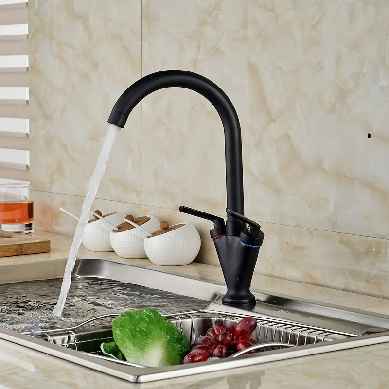 

Oil Rubbed Bronze Deck Mount Kitchen Sink Faucet Dual Handles Swivel Rotation Kitchen Mixer Taps