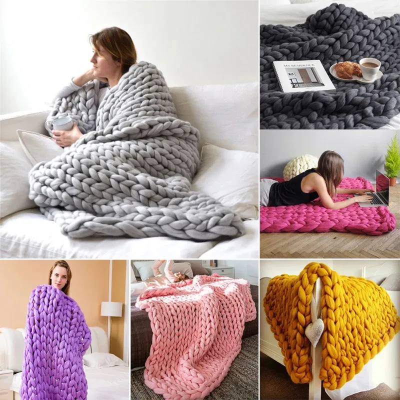 

Handmade Solid Color Wool Blanket Soft Warm Mat for Home Travel Durable Winter Coarse Wool Blanket Practical Warm Throw Blanket