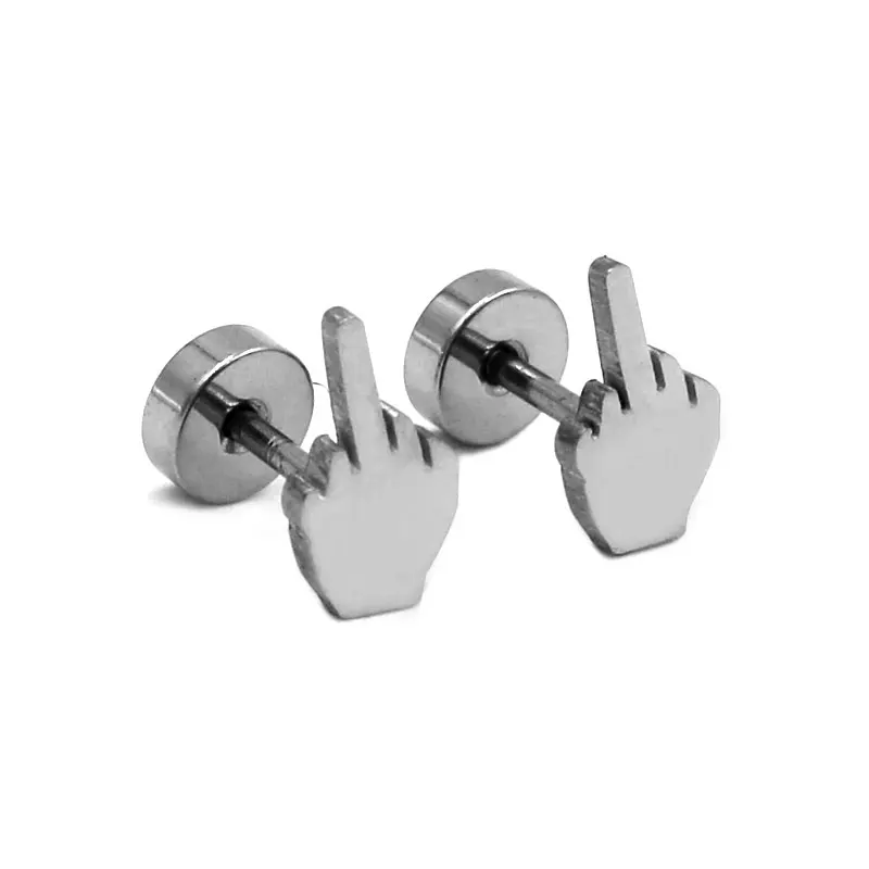 Silver Color Middle Finger Biker Earrings Studs Stainless Steel Jewelry Classic Motor Biker Earring Body Piercing Men SJE370158