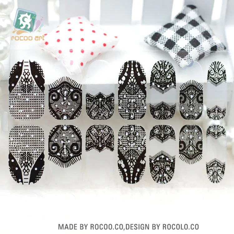 

Y5401/2016 Transparent Patchwork Black Lace Design Adhesive Nail Art Stickers Colorful Rinestones Style Decor Nail Wraps Decal
