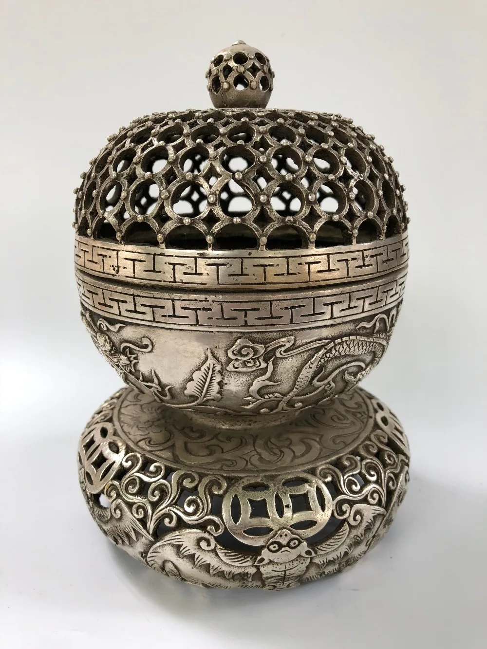 

Copper flow silver censer round incense burner / free shipping