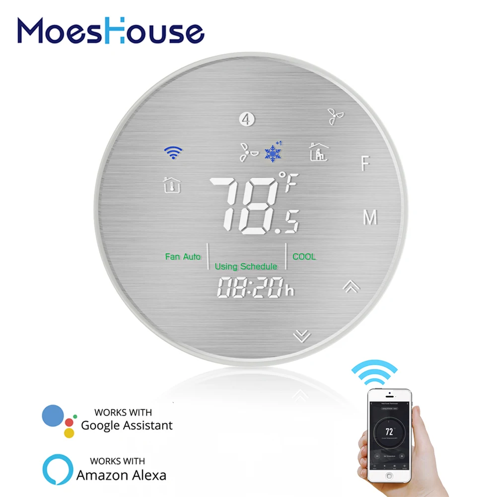 

WiFi Smart Heat Pump 24V Thermostat Temperature Controller Smart Life/Tuya APP Remote Control,Works with Alexa Google Home