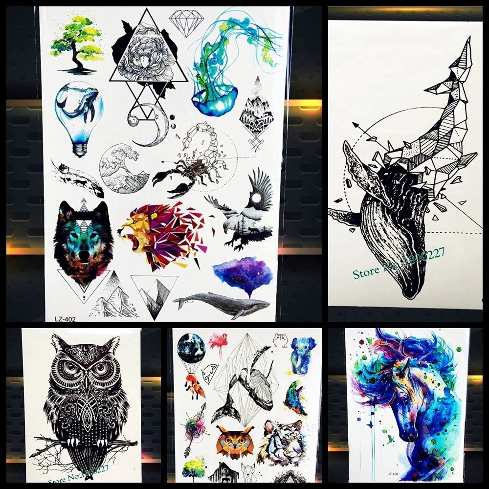 New Beautiful Diamond Whale Dolphin Temporary Tattoo Waterproof 3D Arrow Fish Tatoo For Men Women Body