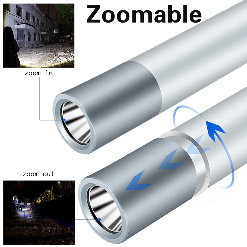 USB Перезаряжаемый простой светодиодный светильник-вспышка из алюминиевого сплава телескопический зум 3 режима встроенный аккумулятор светодиодный фонарь светильник для внешнего аккумулятора