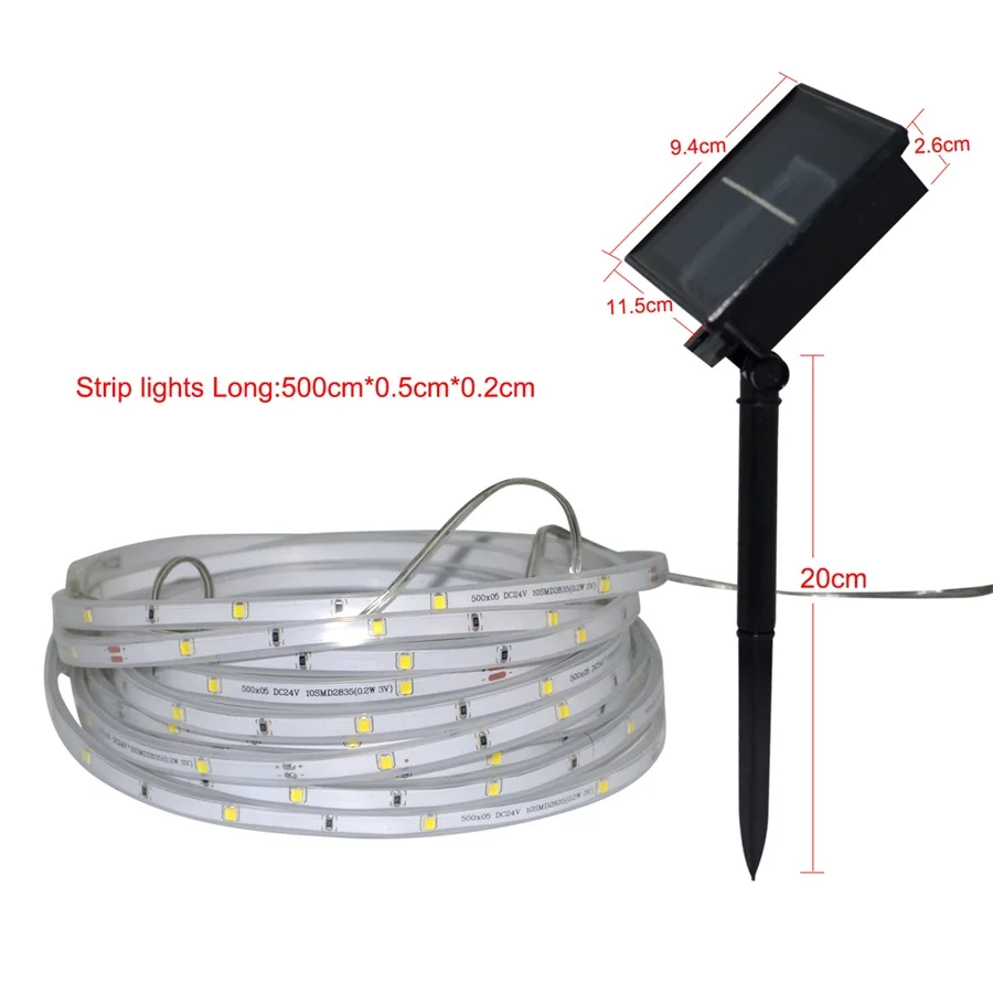 Newest SMD2835 Solar Led Strip Waterproof IP65 IP67 solar lamp 1600mAh 3 Modes lighting Tape Ribbon Outdoor lighting decoration