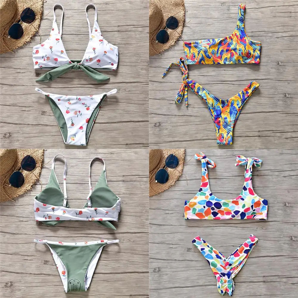 

Thong Bikini 2019 UnderWire Bathing Suits for Women Sexy Swim Suit Low Waist Fitness Swimsuit Brazil String Print Swimming Wear