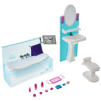 

Danish Style Bathroom for Barbie Dollhouse Beautiful Green Furniture Accessories with Tub Dresser Classic Toys for Girl