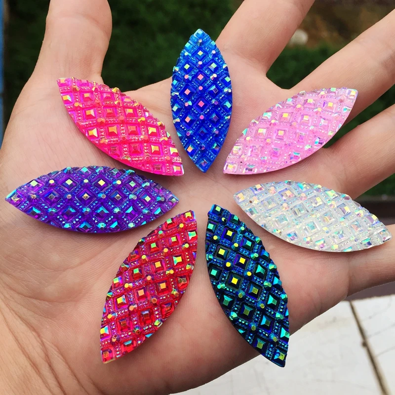 

6PCS 20*50mm Flat Back Scrapbook for Craft Crystal 3D Resin Rhinestones buttons-A51