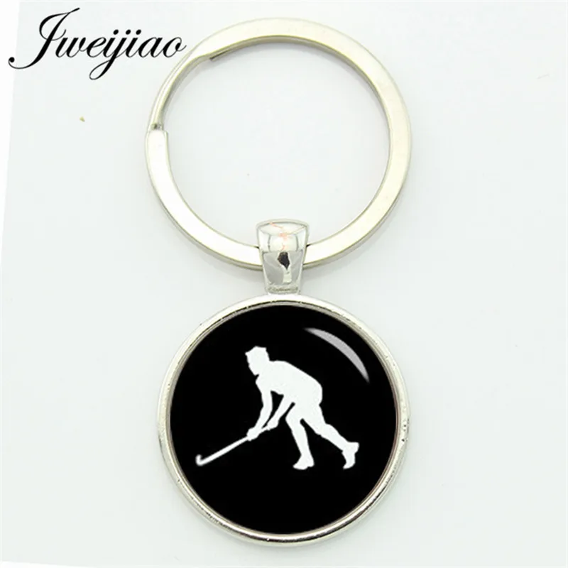 Elegant ice hockey keychain vintage hockey players profile silhouette