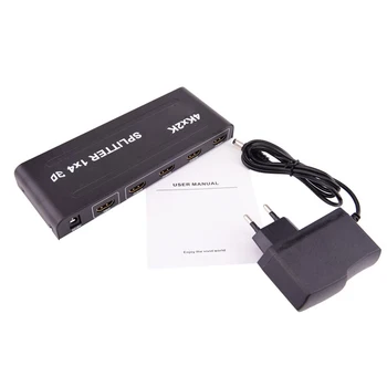 

New Arrival HD Splitter 1x4 1 in 4 out 4 Port 1080P 3D 4Kx2K Duplicator Amplifier Switcher Power Adapter PC TV Box DVD