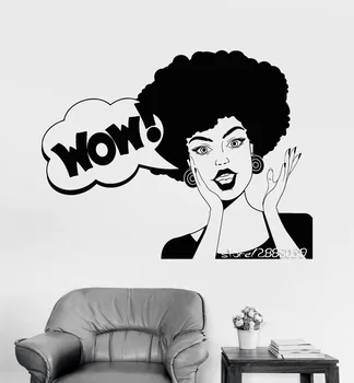 

Beauty Hairdressing Salon Hairdresser Wall Stickers Afro Hairstyle Wow Sticker Removable DIY Self-adhesive Wall Decal SA904