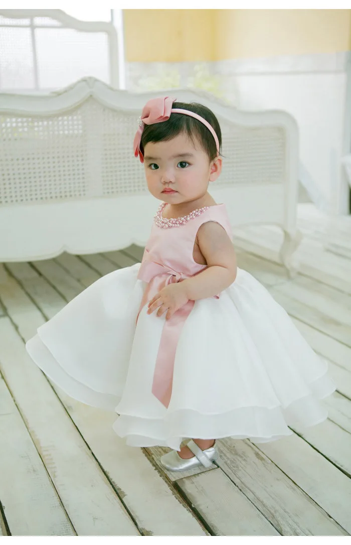 Новое платье для маленьких девочек розовое ожерелье, бальное платье для девочек, платье для дня рождения, белое многослойное платье-пачка с большим бантом, vestido infantil, для детей от 3 до 24 месяцев