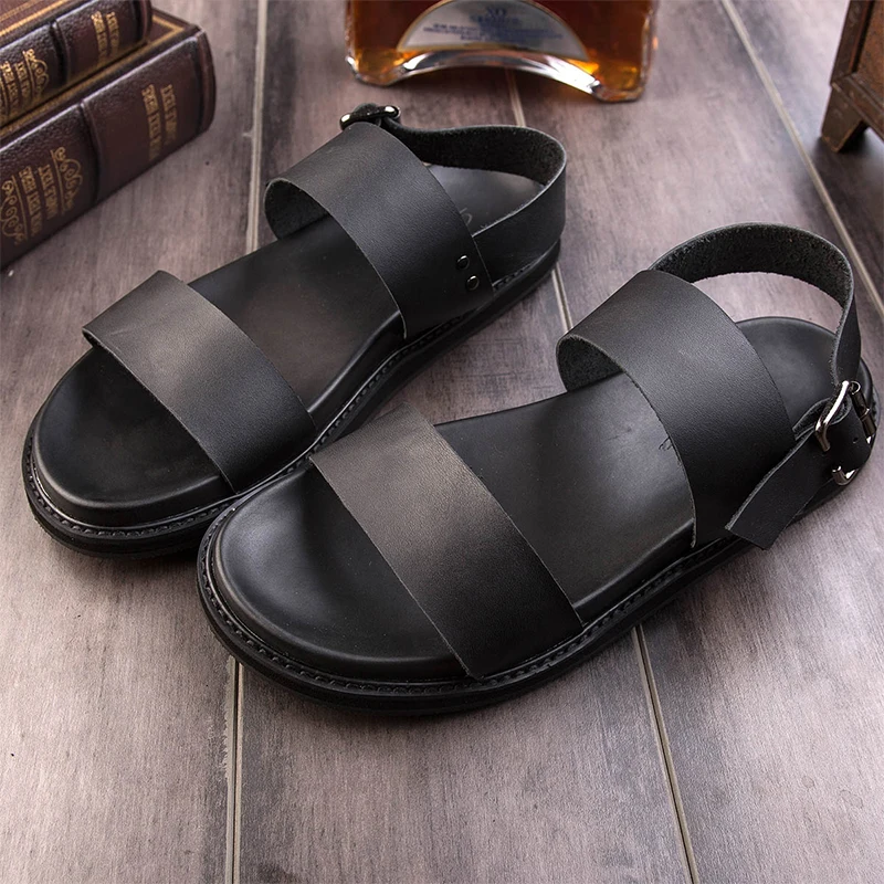 

Roman Sandals Leather England Men's Open Toe Platform New Beach Shoes Men Shoes