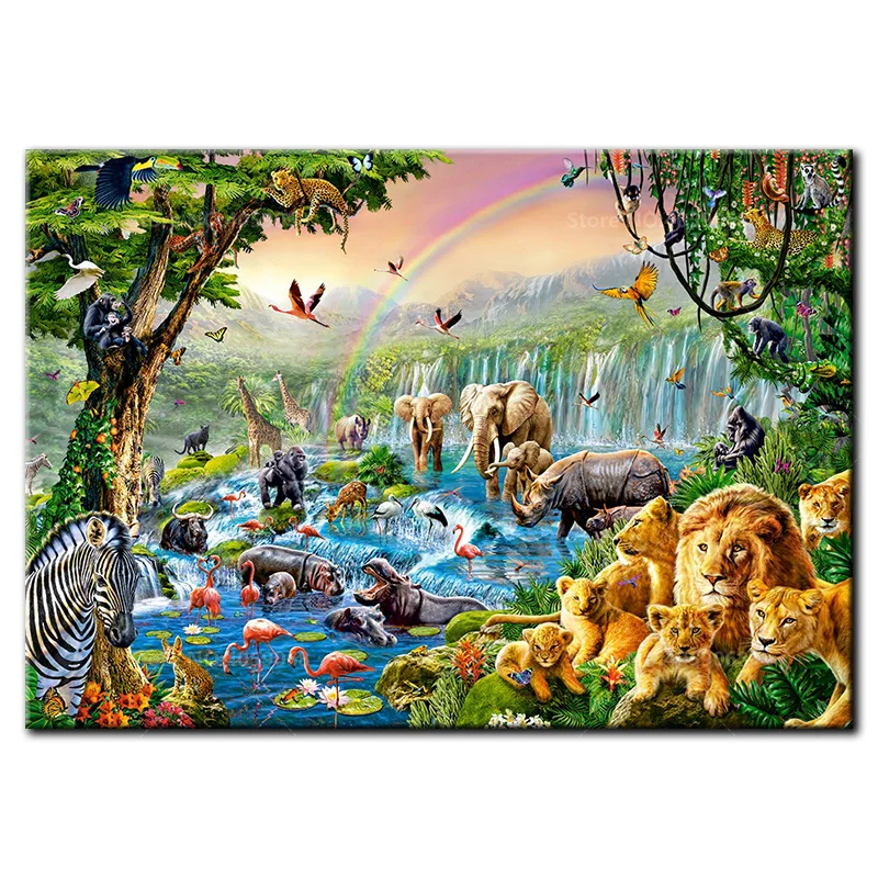 

5D DIY diamond Painting Cross Stitch full square drill embroidery Animals in jungle river Diamond mosaic Home Decor Gift B1211