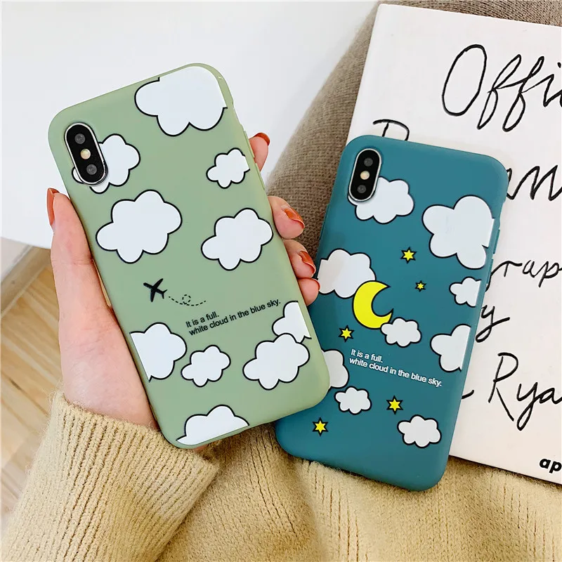 Smile Face Clouds Phone Cases For iPhone 6 6s 7 8 Plus X XS Max crescent moon Thin Slim Soft TPU Silicone Cover Case |