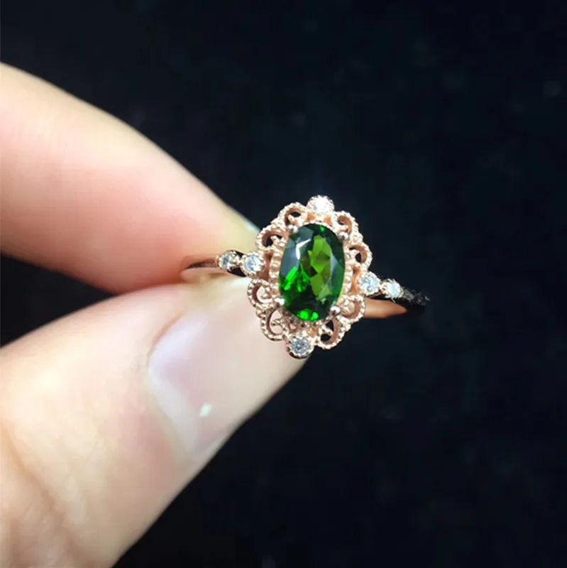 

Square Natural Chrome Diopside 925 Sterling Silver Classic Ring For Women Gift Fashion Fine Jewelry