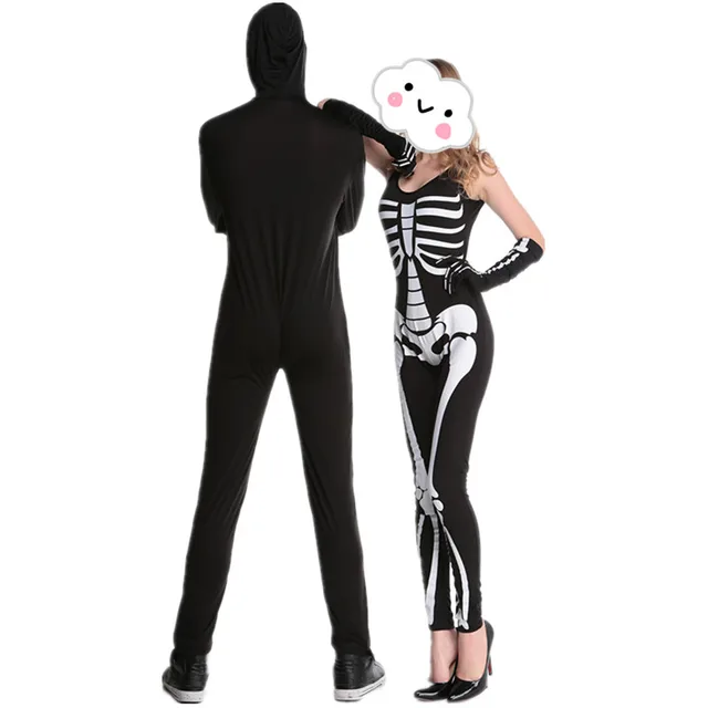 2016 hot sale couple costume balckwhite skeleton halloween costumes for men adult black zombie ghost costume