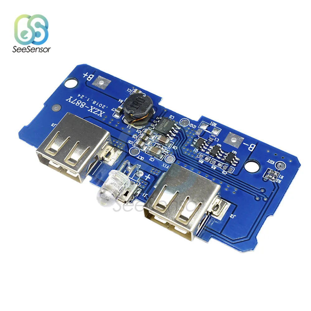 

Dual USB Mobile Power Bank Charger Module 5V 2A with Indicator Light Step Up Converter Boost Charging Circuit Board PCB