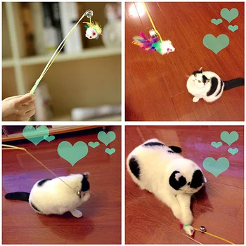 

Pet Cats Bell The Dangle Faux Plush Mouse Wire Feather Rope Rod Wand Pole Stick Plastic Funny Fun Playing Toy Teaser Supplies