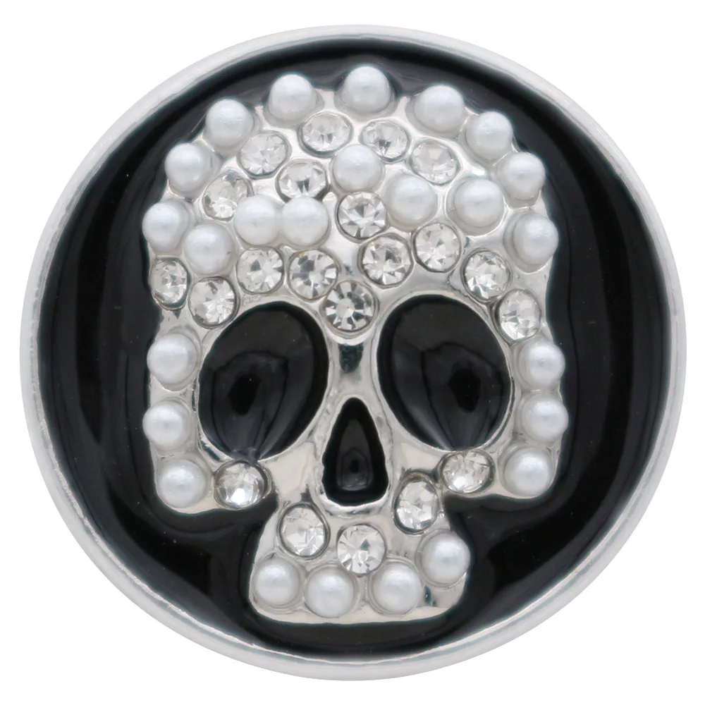 Newest snap jewelry Skull with white Embedding pearl Rhinestone interchangeable snap beads fit